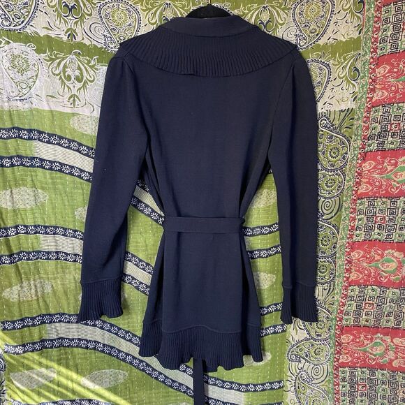 St. John Collection Wool Blend Santana Knit Black Long Ruffled Cardigan Size 4 - Picture 9 of 16